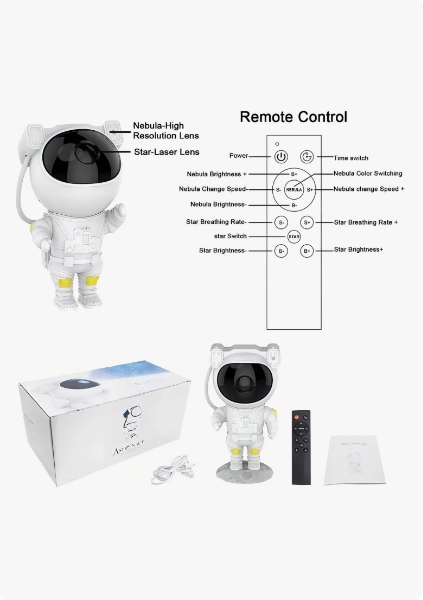 Control remoto, temporizador y colores del proyector astronauta