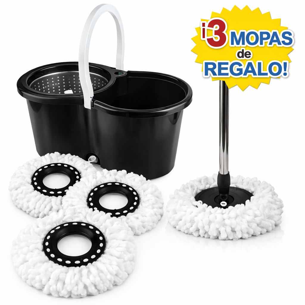 Trapero giratorio 360 con balde y 3 mopas de regalo Tecxpress
